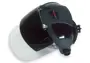 The operator helmet's clear face shield with flip-up shade is designed for grinding metal and other metal cutting.